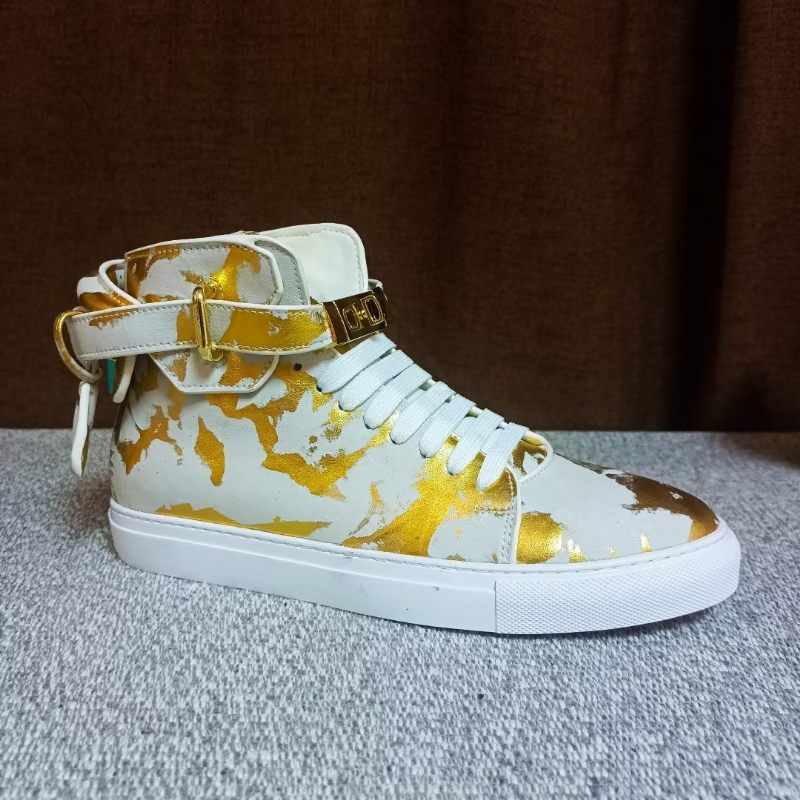 Męskie Trampki Urban Graffiti Chic Wysokie Buty Ze Skóry Bydlęcej - Żółty