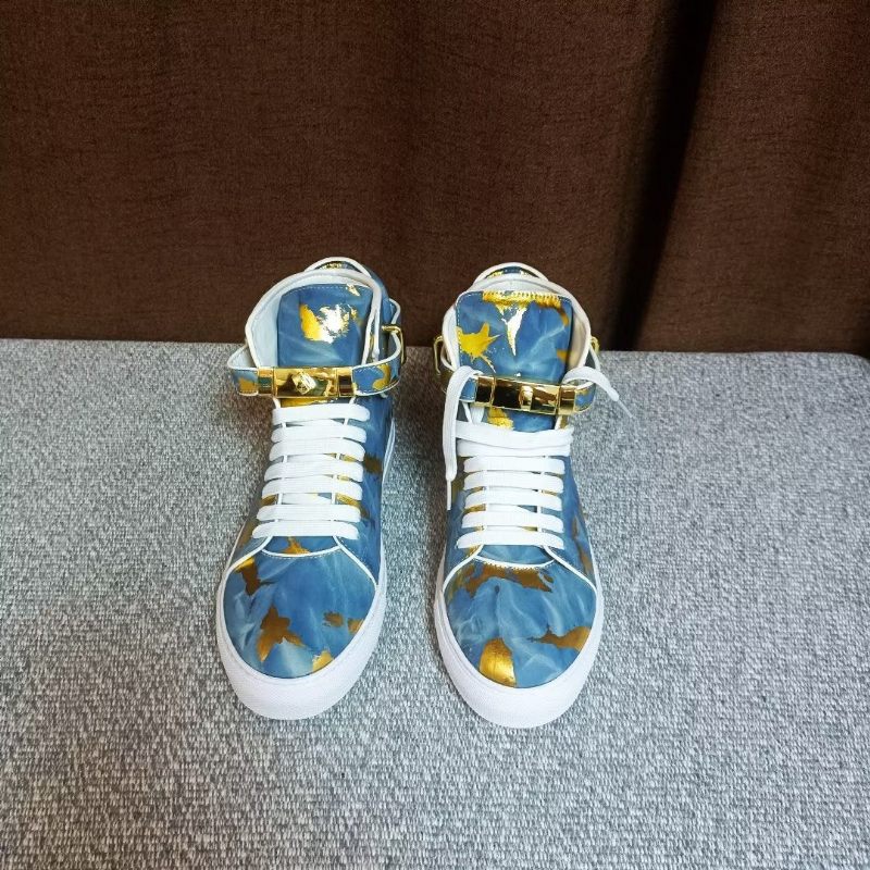 Męskie Trampki Urban Graffiti Chic Wysokie Buty Ze Skóry Bydlęcej - Niebieski