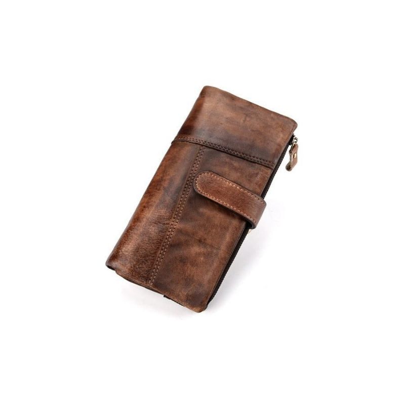 Portfele Męskie Luksusowy Długi Portfel Skórzany W Stylu Vintage Z Rfid