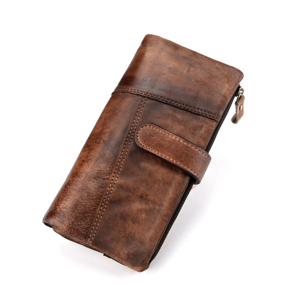 Portfele Męskie Luksusowy Długi Portfel Skórzany W Stylu Vintage Z Rfid - Kawa