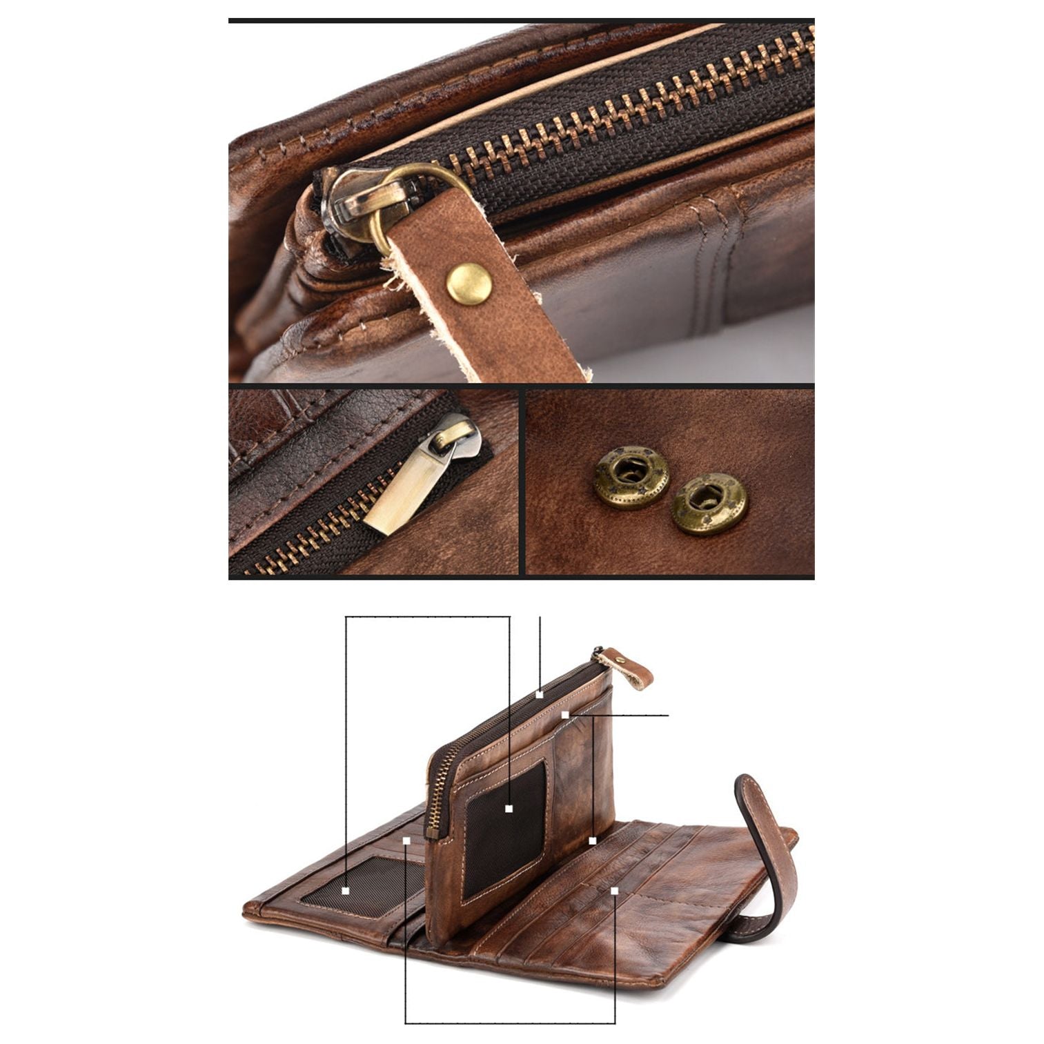 Portfele Męskie Luksusowy Długi Portfel Skórzany W Stylu Vintage Z Rfid - Kawa