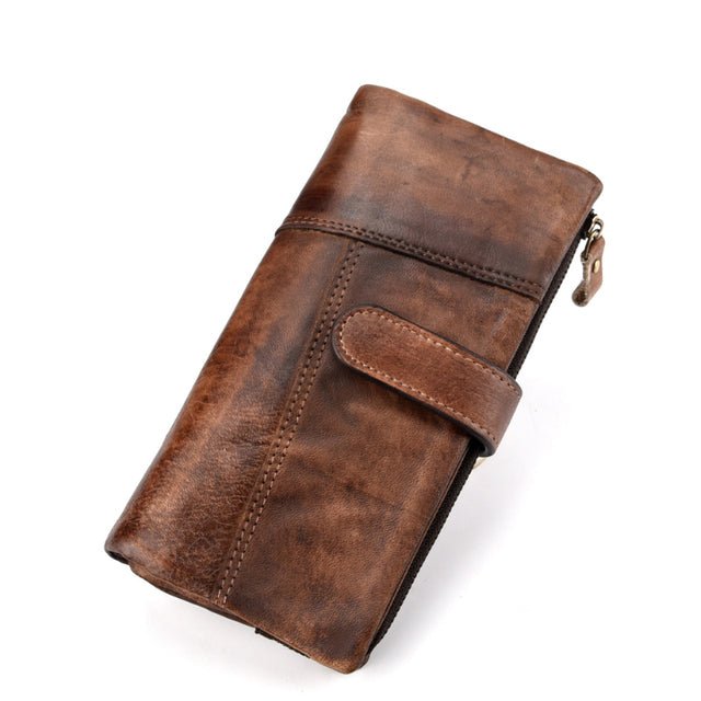 Portfele Męskie Luksusowy Długi Portfel Skórzany W Stylu Vintage Z Rfid - Kawa